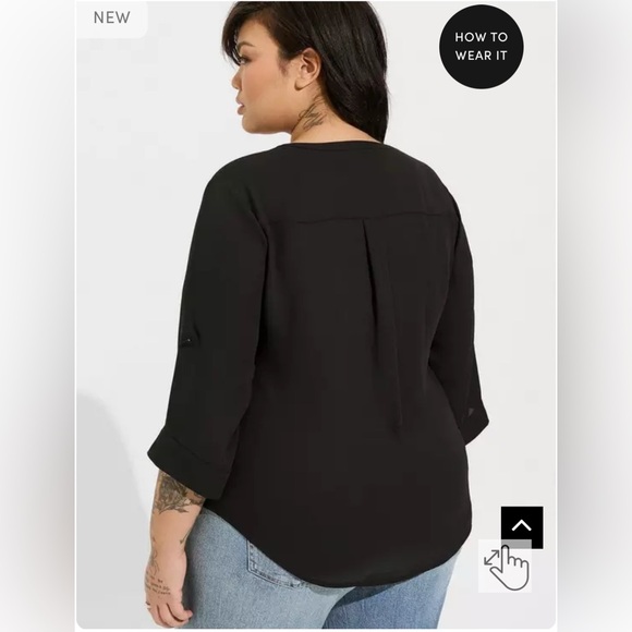 🆕 Torrid Harper Georgette 3/4 Sleeve Blouse size 1 Black - Picture 2 of 7